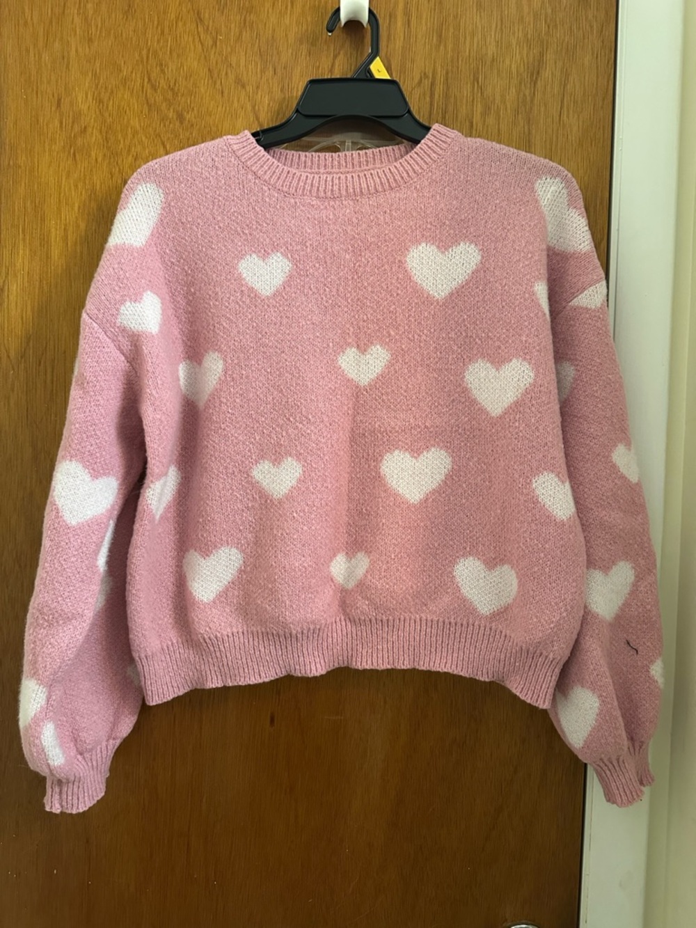 SHEIN Pink Heart Crewneck Sweater